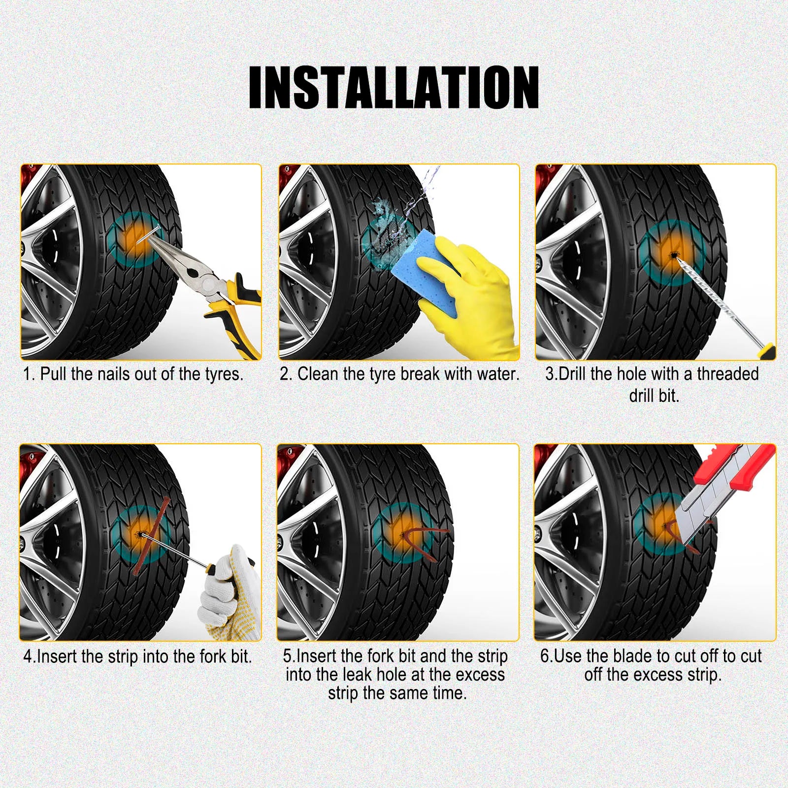 Kit de herramientas de reparación de neumáticos de coche